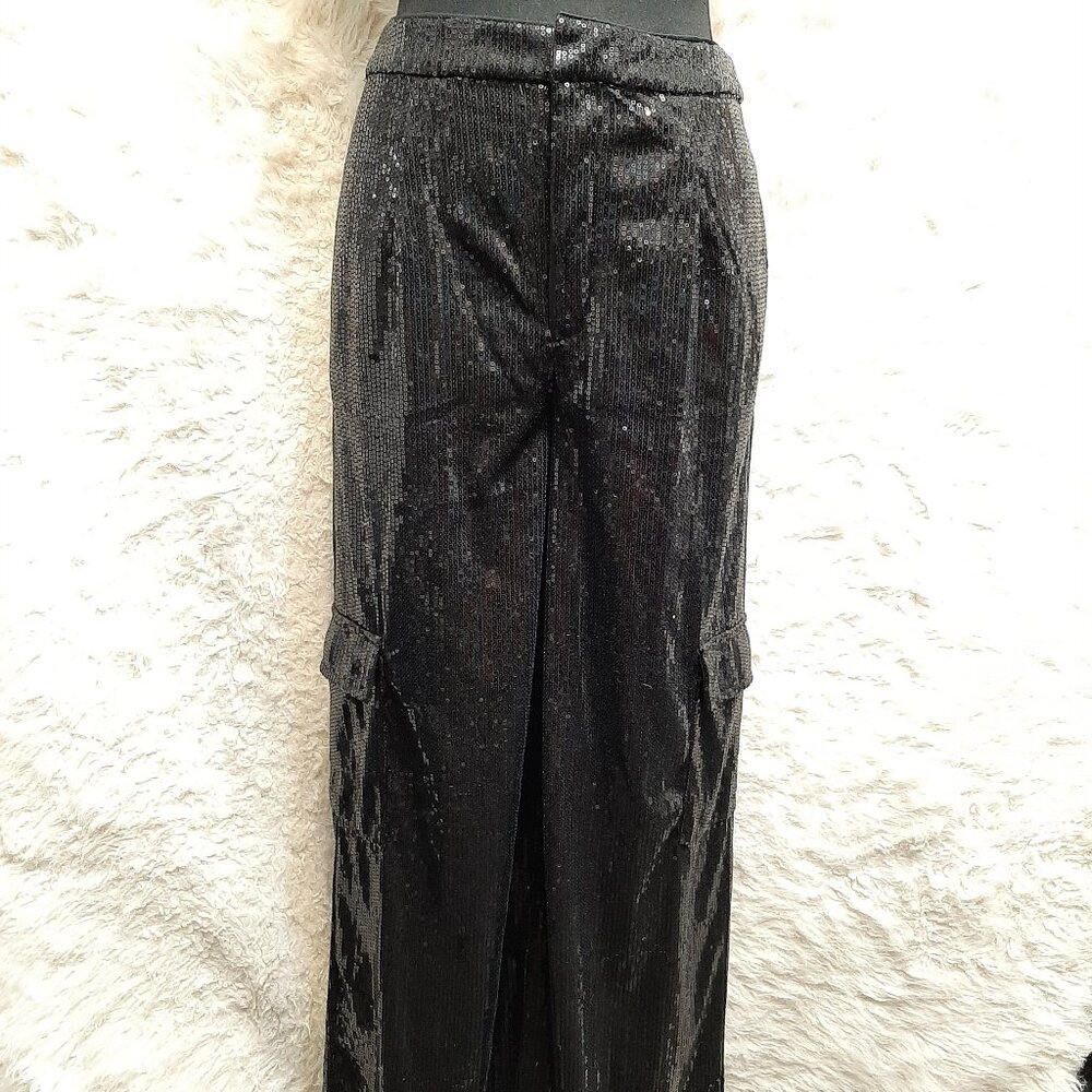Worthington X Jason Bolden Women's Black Sequin Wide Legs Cargo Pants Size 4